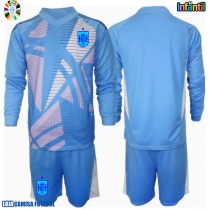 Camisa de Futebol Espanha Goleiro Equipamento Principal Infantil Europeu 2024 Manga Comprida (+ Calças curtas)